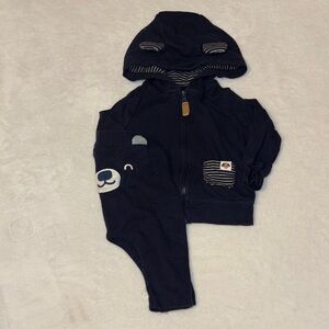 Carters Baby Hoodie & Pants Set with Bear Face - Navy